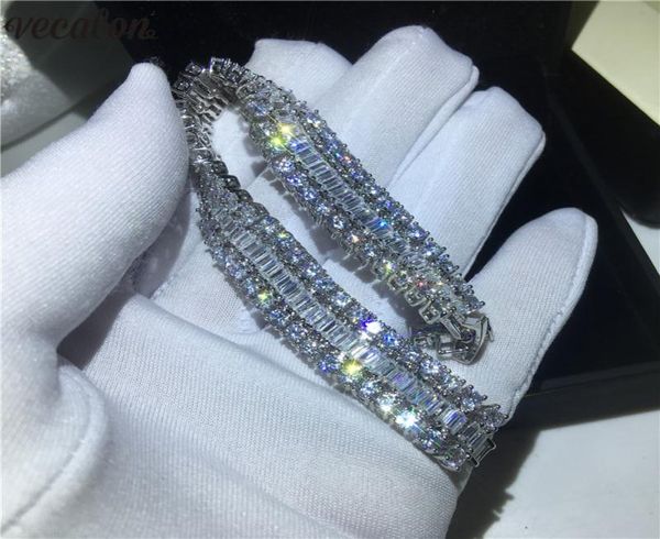 

vecalon luxury bracelet 3 rows diamond white gold filled promise engagement wedding bracelets for women jewelry gift7726089, Black