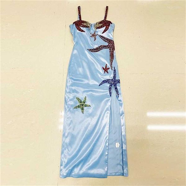 

casual dresses stylish high waist starfish beading satin slip bodycon dress backless blue sequins designer celebrity party club xl maxi 40xw, Black;gray