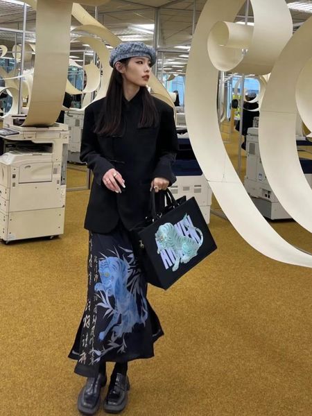 

dresses haruku vintage skirts women fashion split jupe 2023 faldas mujer de moda tunic aline vintage print skirt y2k clothes faldas, Black;gray