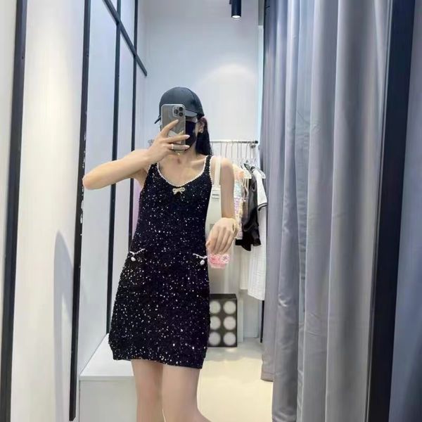

chan2023 summer dresses for women new sequins dresses vest dress dinner dress knit sling dress party dresses grade fashion bow dress mother&, White;black