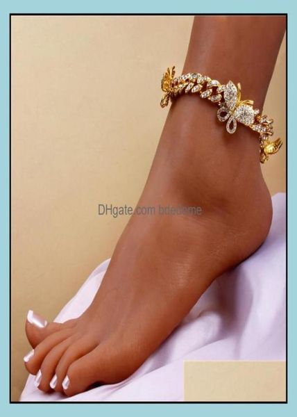 

anklets jewelry iced out diamond women body chain rhinestone cuban link gold sier butterfly bracelets drop delivery 2021 dgyux2659398, Red;blue