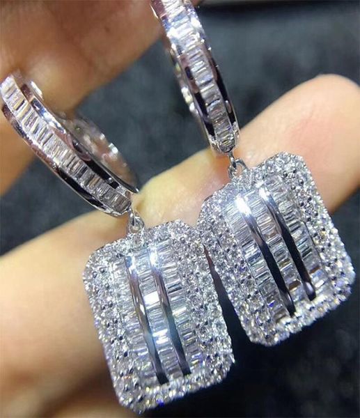 

fashion hoop earrings for women jewelry slim 18k white gold color bling baguatte cz women hoops earings8313946, Golden;silver