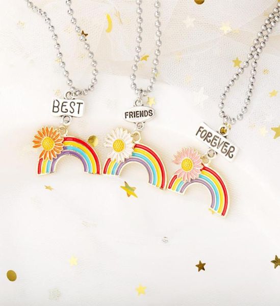 

fashion daisy rainbow necklace enamel cartoon kids good friends forever pendant necklaces jewelry gift1540214, Silver