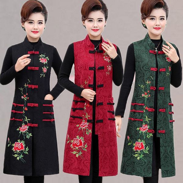 

vests women embroidered vest coat 2021 new female midlength waistcoat middleaged mother retro autumn sleeveless jacket a1438, Black;white