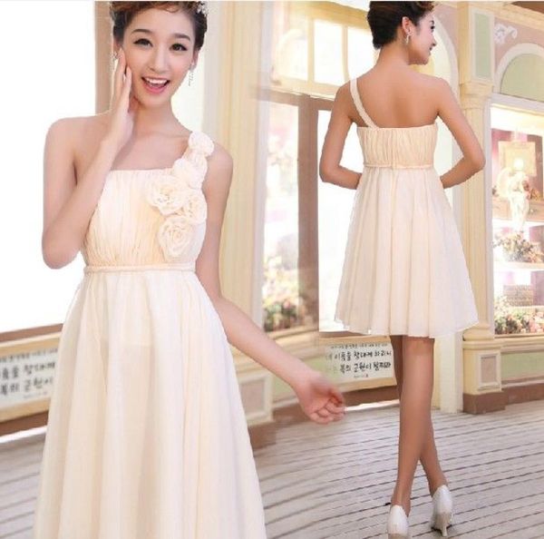 

style classical one shoulder empire aline bridesmaid gown short evening dress9620268, White;pink
