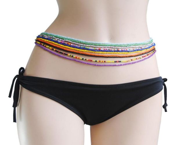 

10pcs bohemia double bead belly chains body jewelry women summer bikini beach waist chain strand charms vintage waistband t201352954, Silver