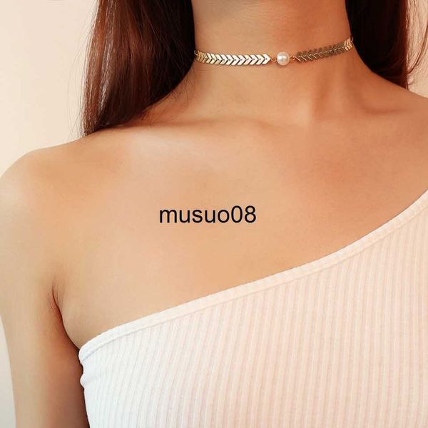 

pendant necklaces fashion choker necklace fish bone v coin chain choker gold silver color plated chain plastic pearl for women girls gift j2