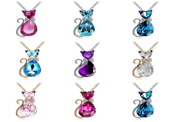 

good a girl birthday gift highly cute bowknot small cat necklace short crystal accessories wfn072 with chain mix order 20 piec1349458, Silver