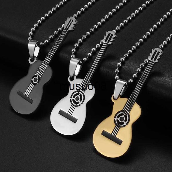 

pendant necklaces men's stainless steel guitar pendant necklace exquisite fashion rock musical instrument jewelry j230601, Silver