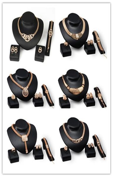 

18k gold plated chunky chain statement necklace earrings bracelet ring set for women crystal wedding jewelry sets 6 de9668177, Black