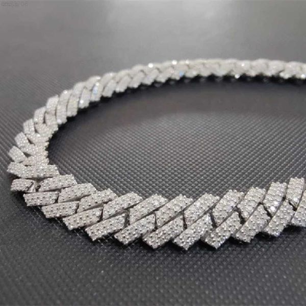 

hip hop iced cuban chain necklace mens moissanite diamond silver link 12mm