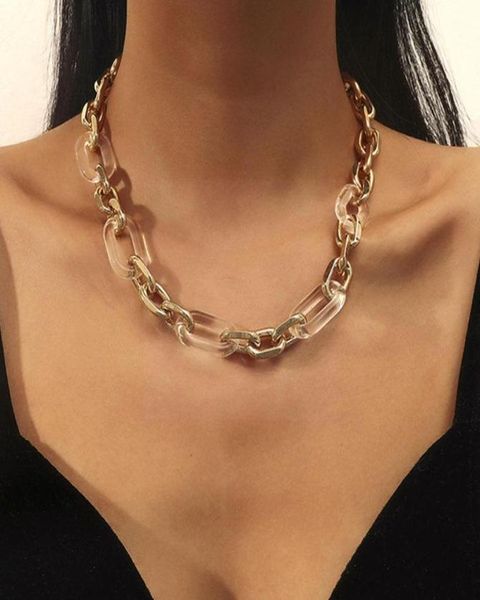 

chains transparent resin double alloy metal short clavicle men thick jewelry goldplated chain and women fashion necklace chai p6l8914875, Silver