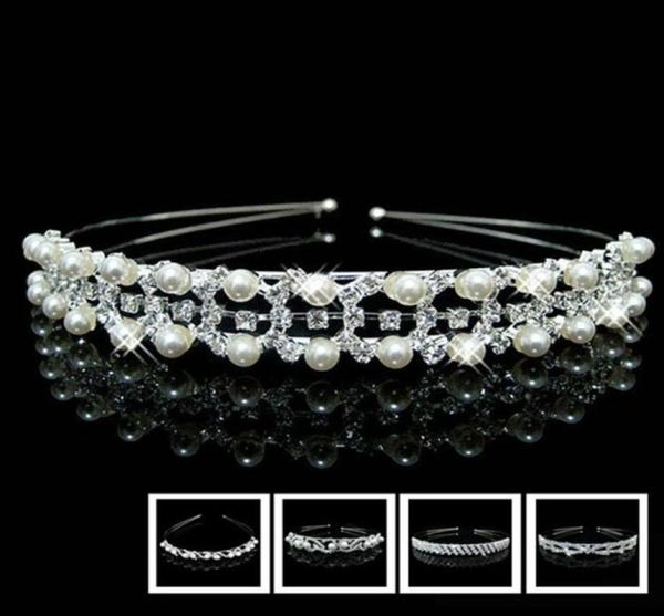 

hair clips barrettes fashion jewelry bride crowns pearl rhinestone crystal crown wedding flower girl tiara princess bandage on h3050387, Golden;silver