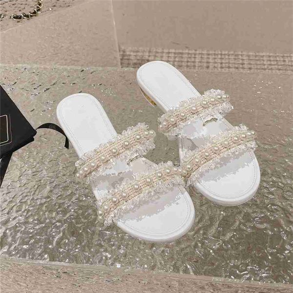 

fashion women's sandals 2023 channel luxury brand letter logo summer women's high heels men's casual student flats 015-05, Black