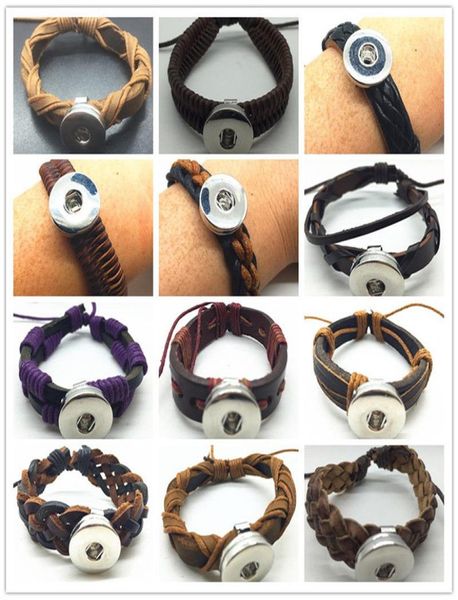 

new mix vintage style ginger snaps jewelry stretchable leather bracelet fit interchangeable 18mm diy snaps charm9221929, Golden;silver