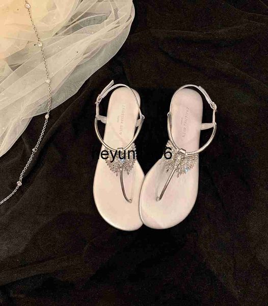 

heartbeat liz~rhinestone butterfly toe clip flat bottom buckle strap fashion sandals female summer, Black