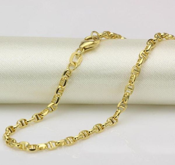 

luxury fine au750 real 18k yellow gold chain women men stud link necklace 24inch9769409, Silver