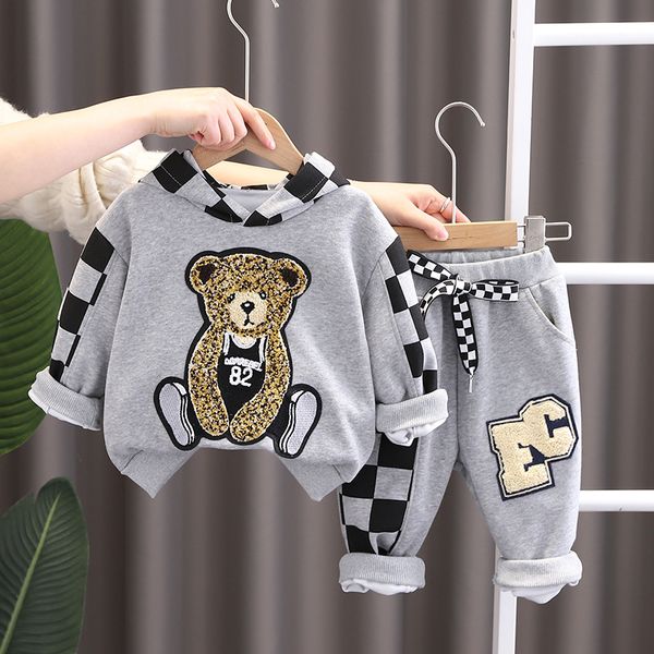 

Spring Autumn Children Boys 2PCS Clothing Set Cartoon Hooded Pants Baby Boy Clothes Sports Suit 1-5 Years, Gray