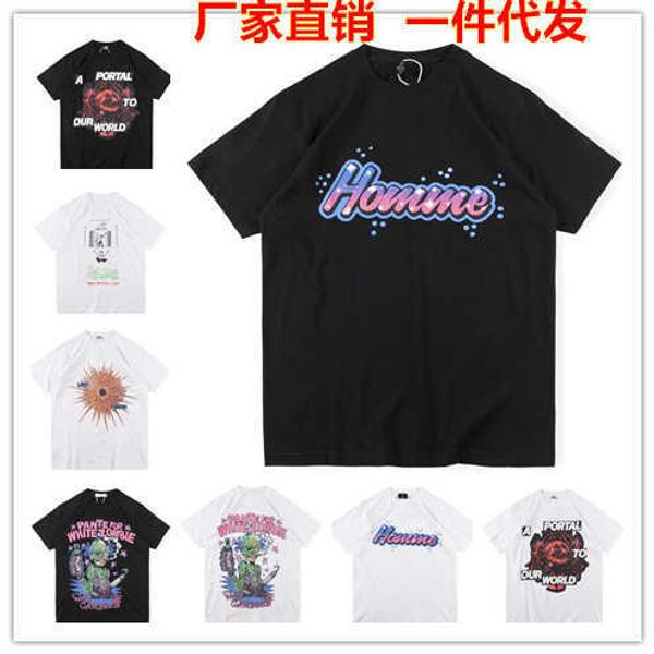 

hip hop kanye's same trend summer hand-painted watercolor frog flame couple short sleeve, White;black