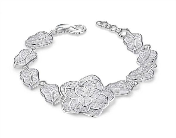

fashion 925 sterling silver rose flower charm bracelet women 8 inch long 10pcs7855634, Black