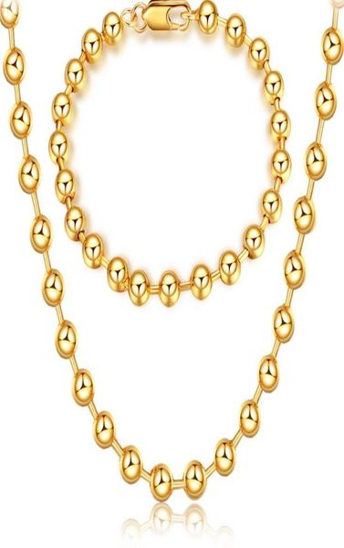 

mark 18k gold platings circular bead necklace bracelet man woman 6mm buddhism bead gold bracelet necklace wedding jewelry set8283425, Silver