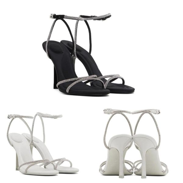

summer brand sandals women's crystal strap high heels sheepskin ankle buckle elegant ladies show noble charm box, eu35-40, Black