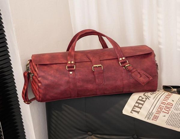 

men leathers shoulder bags outdoor fitness business trip large capacity leisure travel bag retro red leather handbag simple belt d2575898
