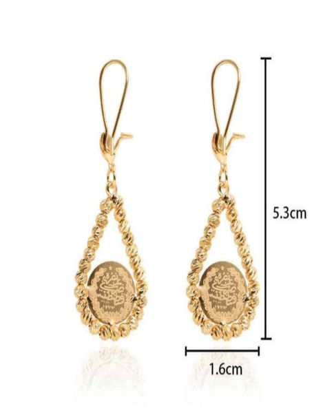

new arrival vintage 21k gold plated drop round coin earring dubai turkish coins earring for women 202143219524931535, Golden
