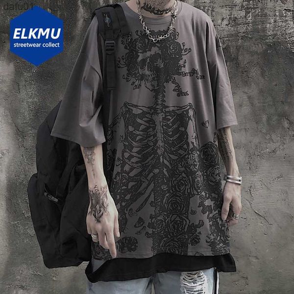 

punk skull tee men harajuku hip hop oversized t shirt women printed fashion plus size loose short sleeve summer t-shirt l230520, White;black