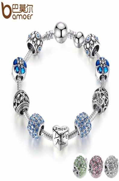 

pandora style 3 colour silver color openwork heart blue murano beads charm bracelets bangles for women jewelry accessories3200555, Golden;silver