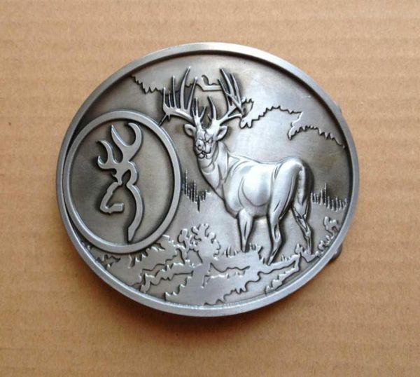 

deer in the woods full boby oval belt buckle suitable for 4cm wideth snap on belt swb3105280190, Slivery;black
