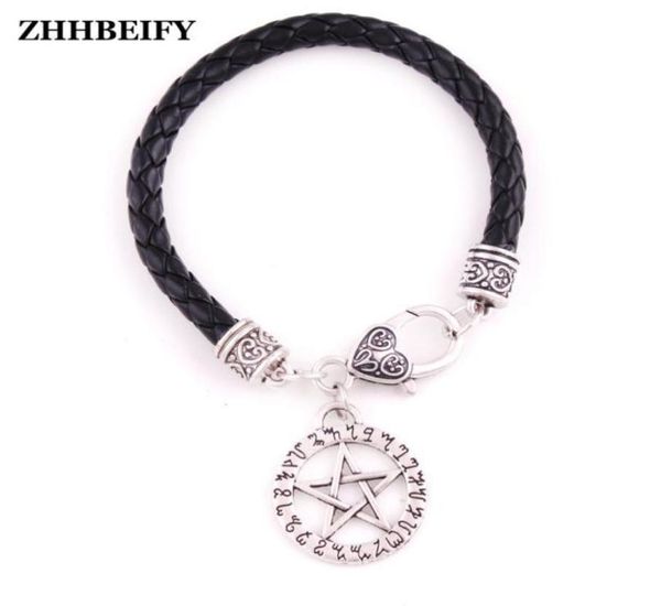 

witch rune pentacle scrying pendant angelic theban magick talisman leather chain bracelet24239883938333, Golden;silver