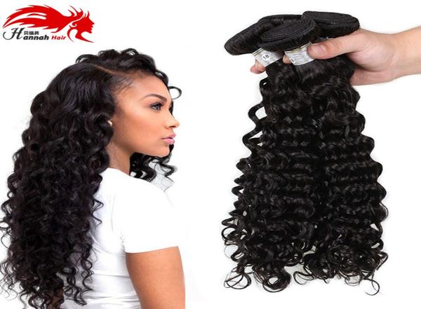 

7a hannah products virgin hair deep wave human hair bundles weaves 100gpc unprocessed deep curly hair extension6816769, Black