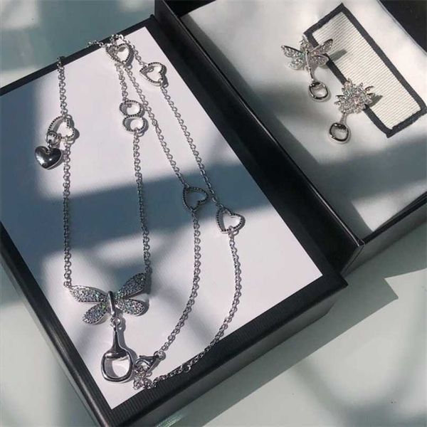 

80% off designer jewelry bracelet necklace ring 925 sterlin diamond inlaid butterfly pendant butterfly earrings female, Silver
