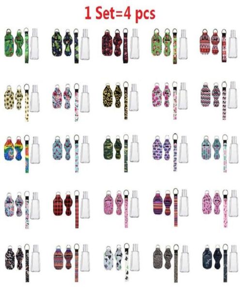 

36 styles 1 set4pcs more design neoprene hand sanitizer bottle holder wristlet keychain chapstick holder 30ml bottle8855383, Slivery;golden