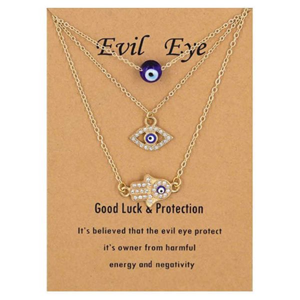 

pendant necklaces 2022 new fashion turkish evil eye hand zirconia pendant necklace sets for women girls dainty choker necklace lucky jewelry, Silver