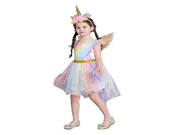 

designers clothes kids princess rainbow cosplay tutu unicorn dress for looks lively attracting attention358d3748114, Red;yellow