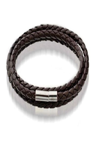 

mens leather bangle bracelets blackbrown mesh magnetic stainless steel clasp double wrap wristband beautiful titanium bracelet fo2874981, Golden;silver