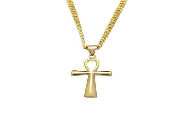 

men women gold egyptian ankh key of life pendant stainless steel gold silver color hip hop necklace fashion jewelry4287363