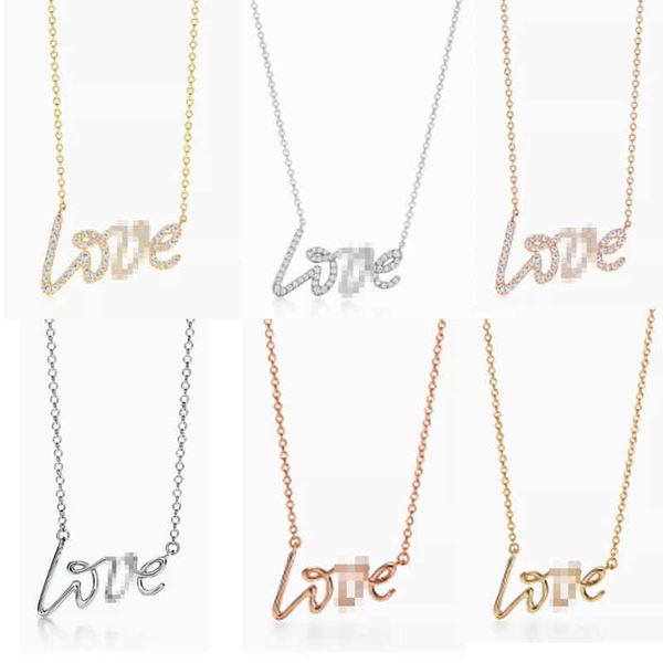 

designer's minimalist tiffay s925 sterling silver love love subtitles gold plated diamond necklace collar chain, Black