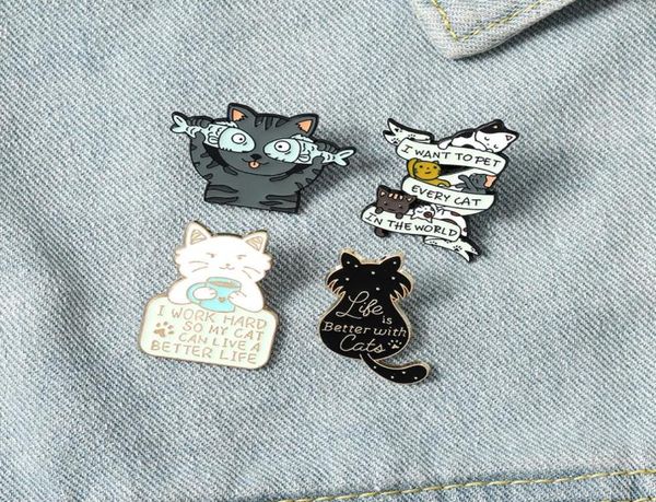 

cute cartoon cats enamel pins colors high quailty fish cat brooches for kids gift lapel pin clothes bags1567587, Gray