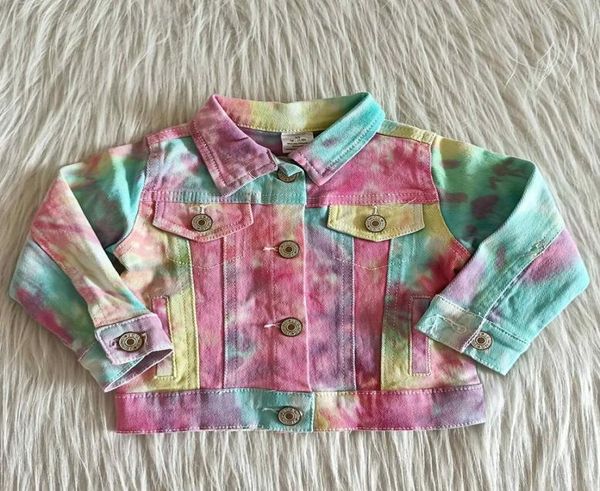 

baby girls denim jacket soft long sleeve jeans coat kids whole fall winter wear girls tie dye jeans jack8998867, Blue;gray