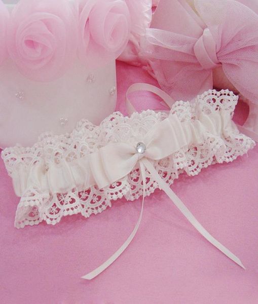 

european style bridal garters 2021 satin lace wedding garter crystal in ivory color 3466cm length9979634, White
