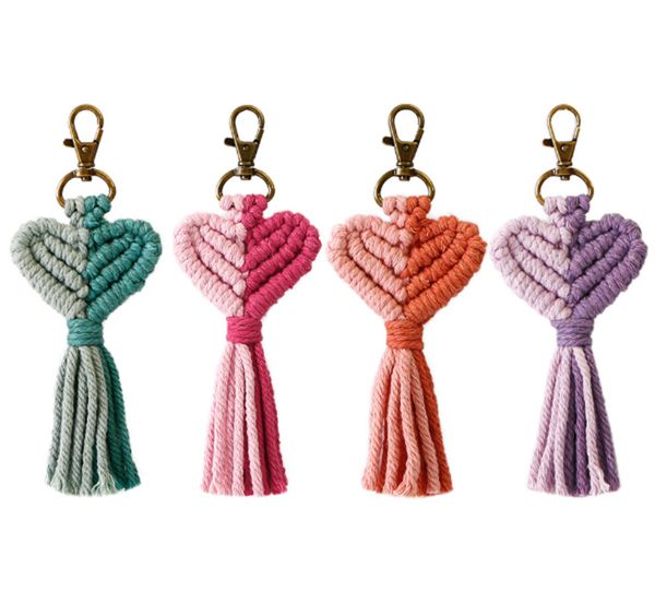 

tassel keychain, peach heart heart heart handmade woven pendant, diy heart shaped retro couple small gift bag pendant, Silver
