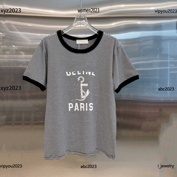 

luxury women fashion letter printing t-shirt black and white stripe decoration tees summer round neck casual short sleeve #multiple product