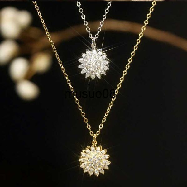 

pendant necklaces fashion rotating sunflower necklace gives women creativity 360 non-srotating pendant flower banquet wedding jewelry gift j, Silver