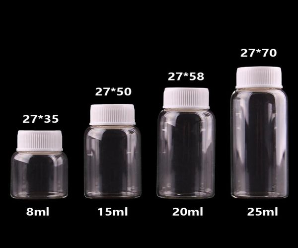 

8ml 15ml 20ml 25ml small transparent glass bottles with white plastic screw cap tiny jar vials7221880