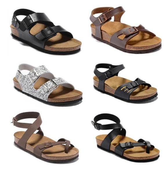 

men cork slippers summer fashion flip flops 100 leather lady beach sandals metal women casual shoes flat ladies slippers luxury d5549551, Black