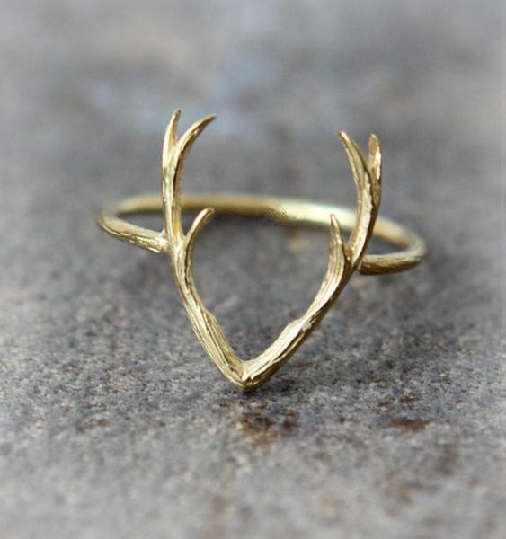 

30pcs r005 simple deer antler stag ring reindeer deer horn ring cute animal buckhorn jewelry2322646, Golden;silver