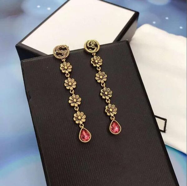 

18k gold plated 925 silver luxury brand designers retro chain double letters stud geometric famous women crystal rhinestone pearl earring we